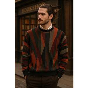 Tundra 100% Merino Wool Geometric Sweater Mens XXL Vintage Heritage Old Money